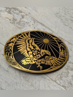 Vintage ADM American Eagle Belt Buckle Award Design Metals Inc Black Gold